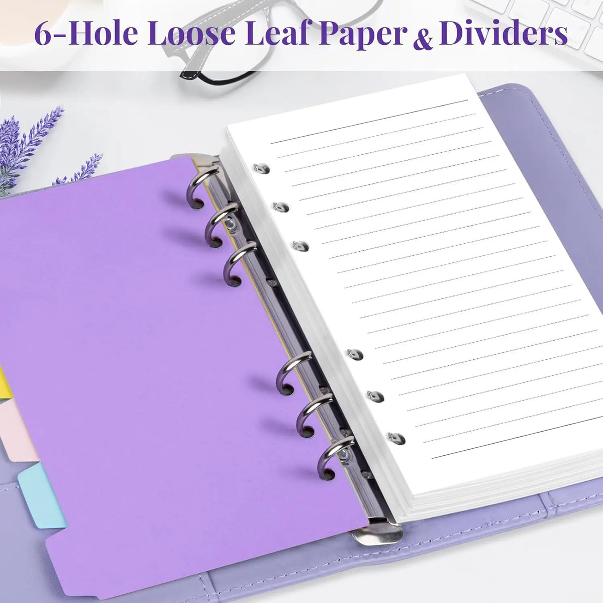 A5 Refill Paper Planner Inserts, 6-Hole Loose Leaf Paper, College Ruled Loose Leaf with Binder Dividers, Punched Notebook Refill