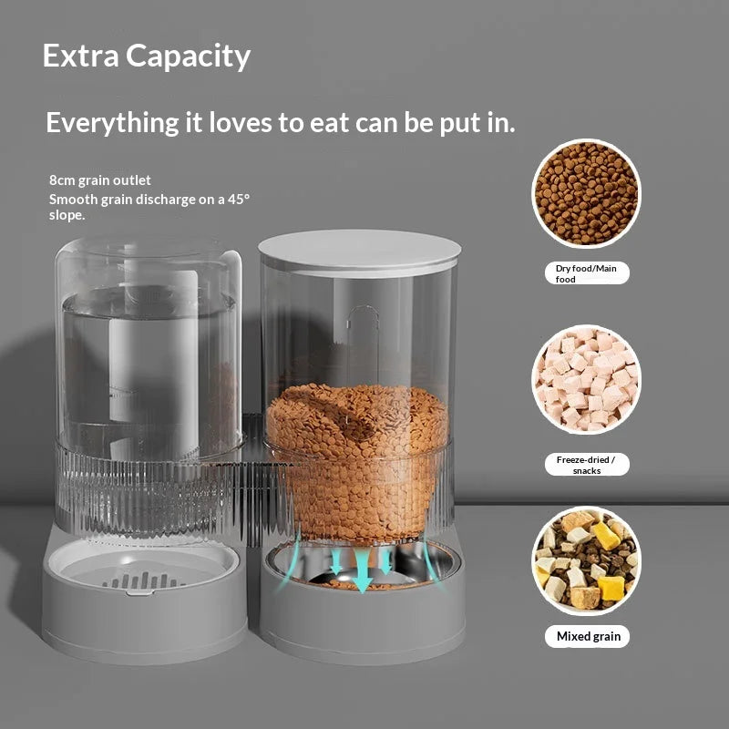 Distributeur Automatique Grande Capacité Nourriture et Eau pour Animaux Domestiques Tout-en-un Gamelle Intelligente par Gravité pour Chiens et Chats