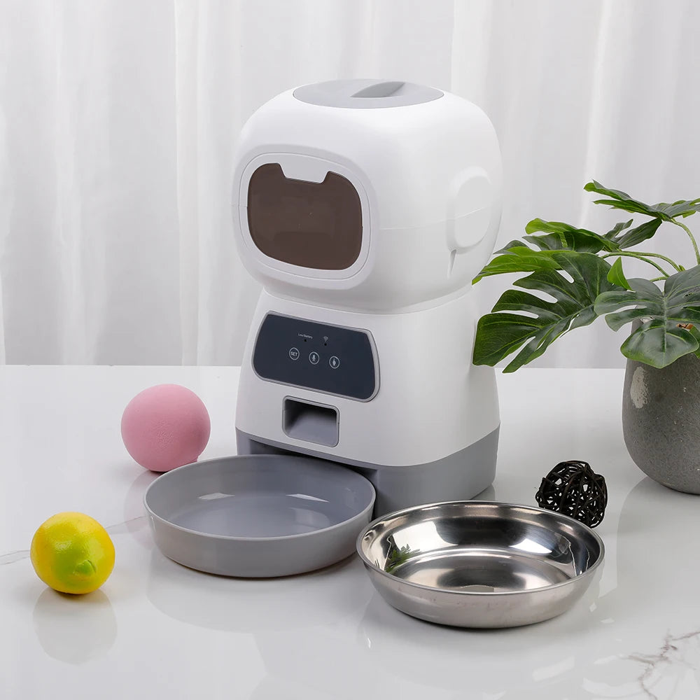Distributeur de nourriture automatique intelligent pour animaux de compagnie, chat et chien, gamelle en acier inoxydable grande capacité avec application WIFI, enregistrement vocal et programmation pour l'alimentation des animaux.