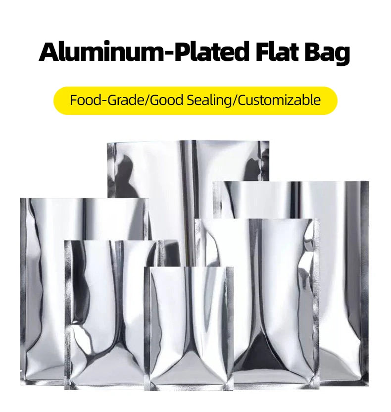 100pcs Aluminum Foil Flat Bags Heat Sealable Food Grade Storage Bags Snack Packaging Pouch Kitchen Organizer Bags