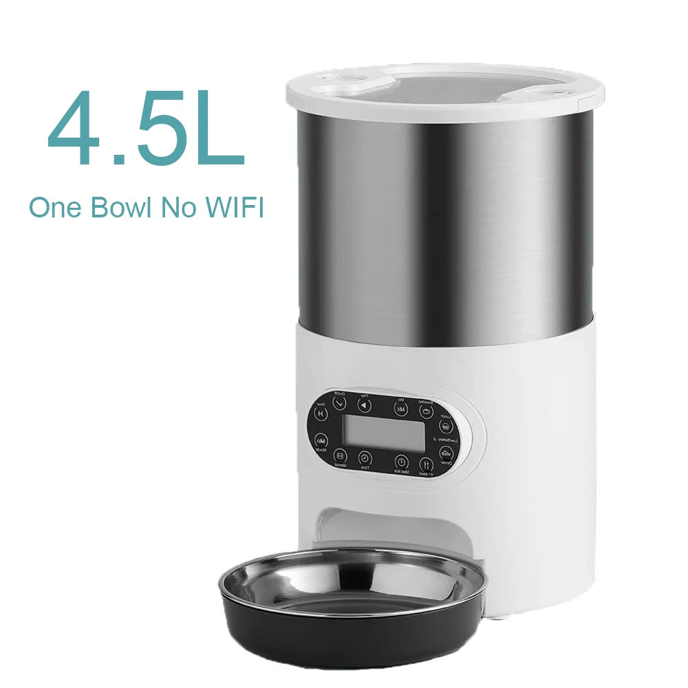 Distributeur de nourriture automatique intelligent pour animaux de compagnie, chat et chien, gamelle en acier inoxydable grande capacité avec application WIFI, enregistrement vocal et programmation pour l'alimentation des animaux.