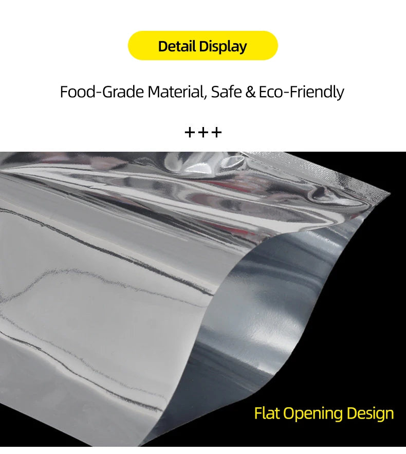100pcs Aluminum Foil Flat Bags Heat Sealable Food Grade Storage Bags Snack Packaging Pouch Kitchen Organizer Bags