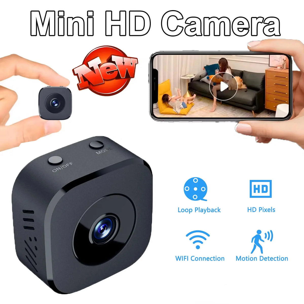 Caméra de sécurité HD Mini Vision nocturne couleur Haute définition Moniteur WiFi Étanchéité Détection de mouvement Surveillance Maison intelligente