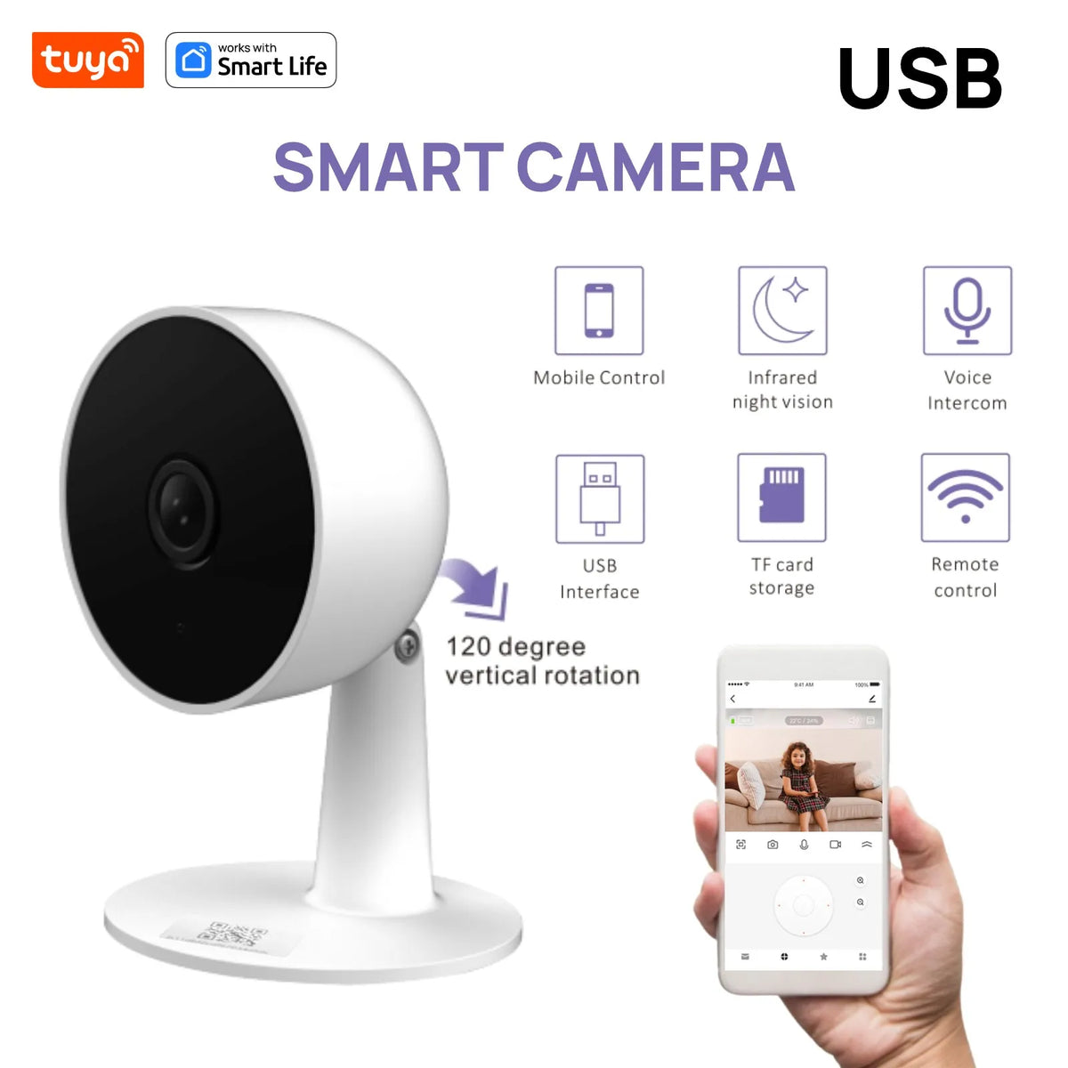 Tuya Smart 2MP HD Indoor Home Security Camera for Baby/Elder/Pet/Nanny,With Real-time APP Alert,2-Way Audio,Human body detection