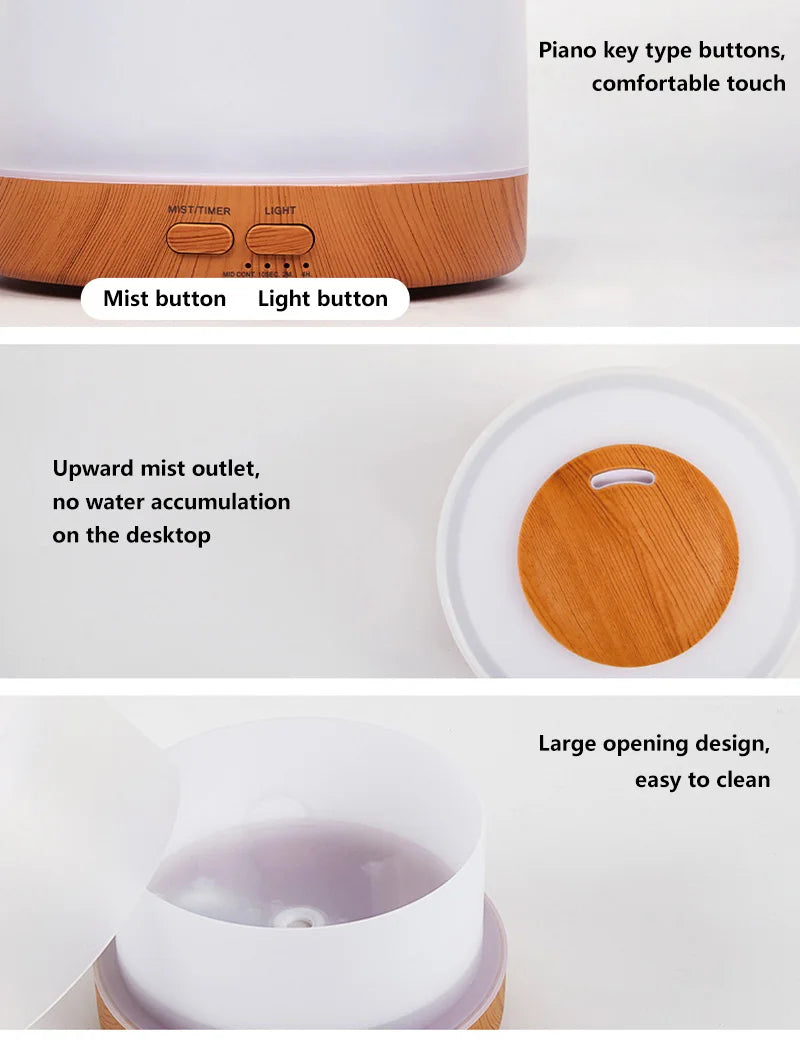 700ml Large Capacity Wood Grain Aromatherapy Humidifier Intelligent  Fog Aromatherapy Diffuser Colorful Night Light Air Purifie