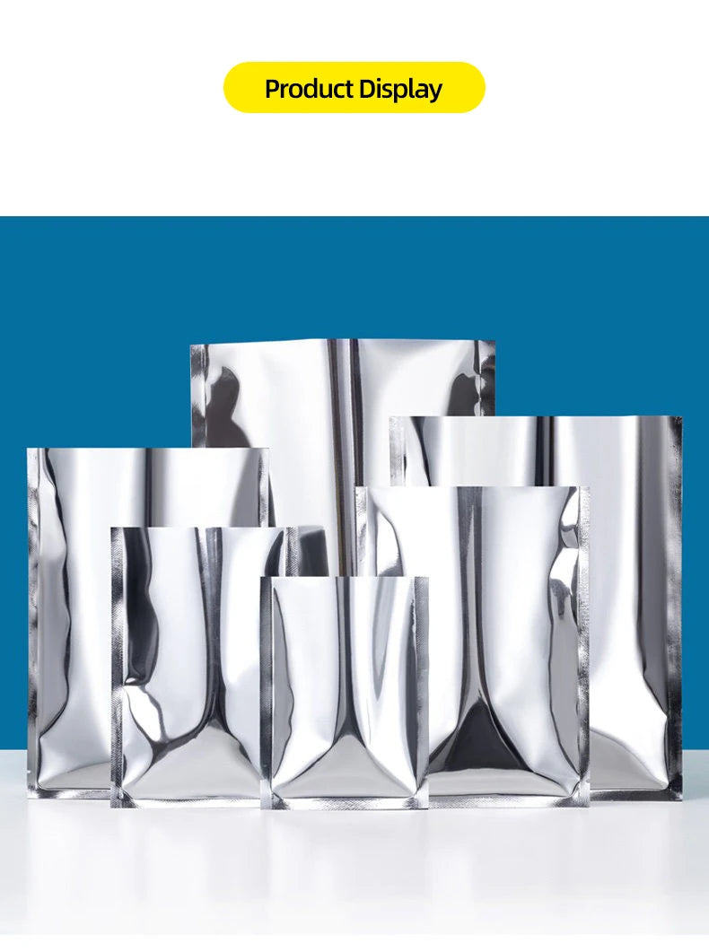 100pcs Aluminum Foil Flat Bags Heat Sealable Food Grade Storage Bags Snack Packaging Pouch Kitchen Organizer Bags