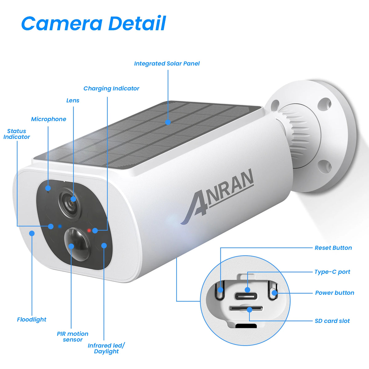 ANRAN 2K Solar Security Camera 3/5MP Outdoor Wireless 2.4G WIFI Camera Battery Cam Floodlight Color Night Vision Can't Add NVR