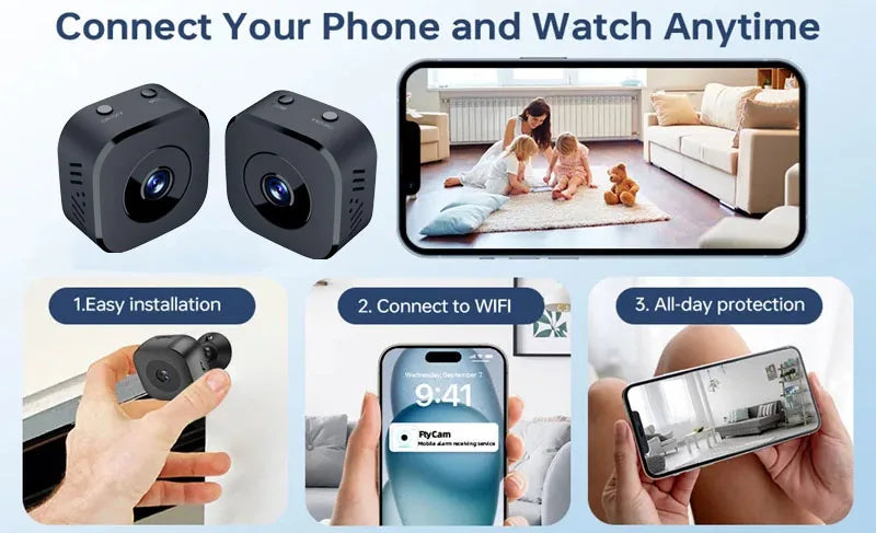 Caméra de sécurité HD Mini Vision nocturne couleur Haute définition Moniteur WiFi Étanchéité Détection de mouvement Surveillance Maison intelligente