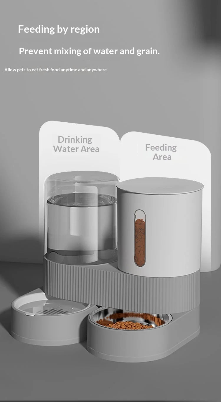 Distributeur Automatique Grande Capacité Nourriture et Eau pour Animaux Domestiques Tout-en-un Gamelle Intelligente par Gravité pour Chiens et Chats