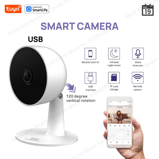 Caméra de sécurité intérieure intelligente Tuya 2MP HD pour bébé/personne âgée/animal de compagnie/nourrice, avec alerte APP en temps réel, audio bidirectionnel, détection de corps humain