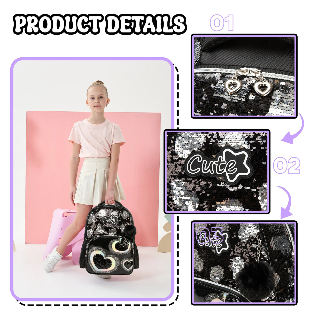 Sacs à dos pour enfants pour filles Sac à dos d'école avec sac à déjeuner Trousse à crayons pour les élèves du primaire Sac d'école de voyage pour enfants en peluche dessin animé 3D