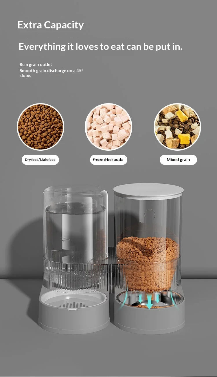Distributeur Automatique Grande Capacité Nourriture et Eau pour Animaux Domestiques Tout-en-un Gamelle Intelligente par Gravité pour Chiens et Chats