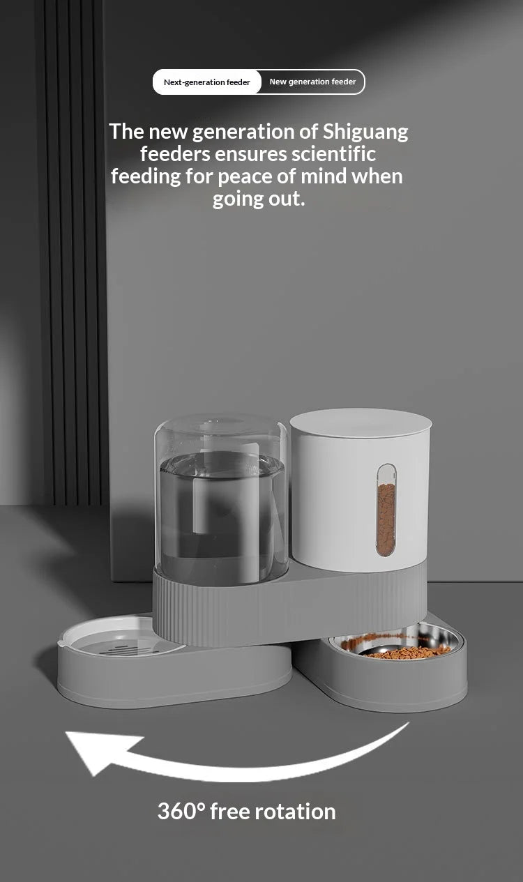 Distributeur Automatique Grande Capacité Nourriture et Eau pour Animaux Domestiques Tout-en-un Gamelle Intelligente par Gravité pour Chiens et Chats