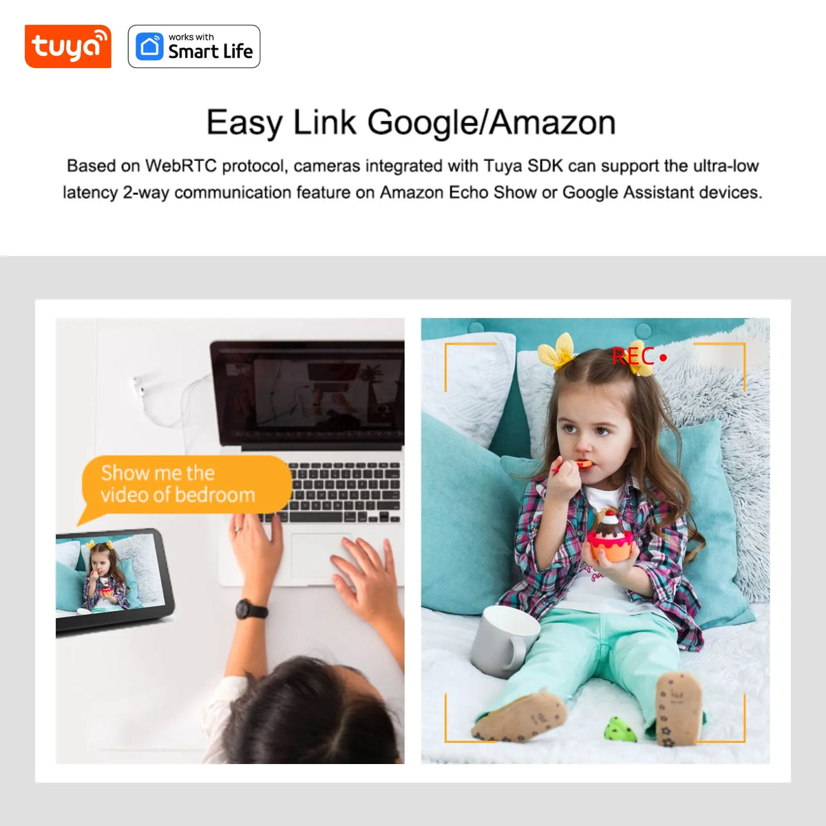 Tuya Smart 2MP HD Indoor Home Security Camera for Baby/Elder/Pet/Nanny,With Real-time APP Alert,2-Way Audio,Human body detection