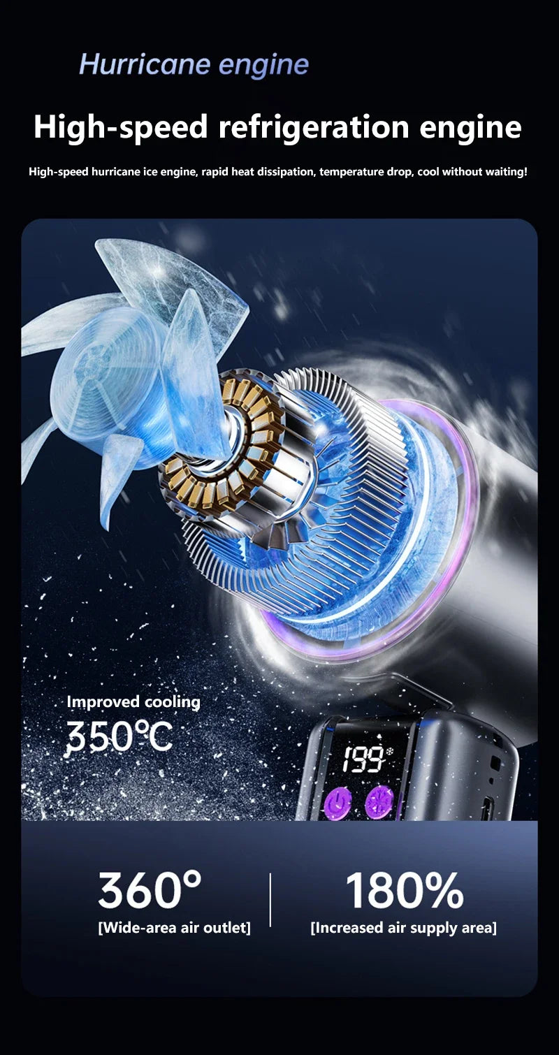 Ventilateur de refroidissement haute vitesse Lenovo 199 vitesses avec affichage numérique de la charge USB, grande turbine éolienne, ventilateur portable de poche, mini ventilateur de refroidissement