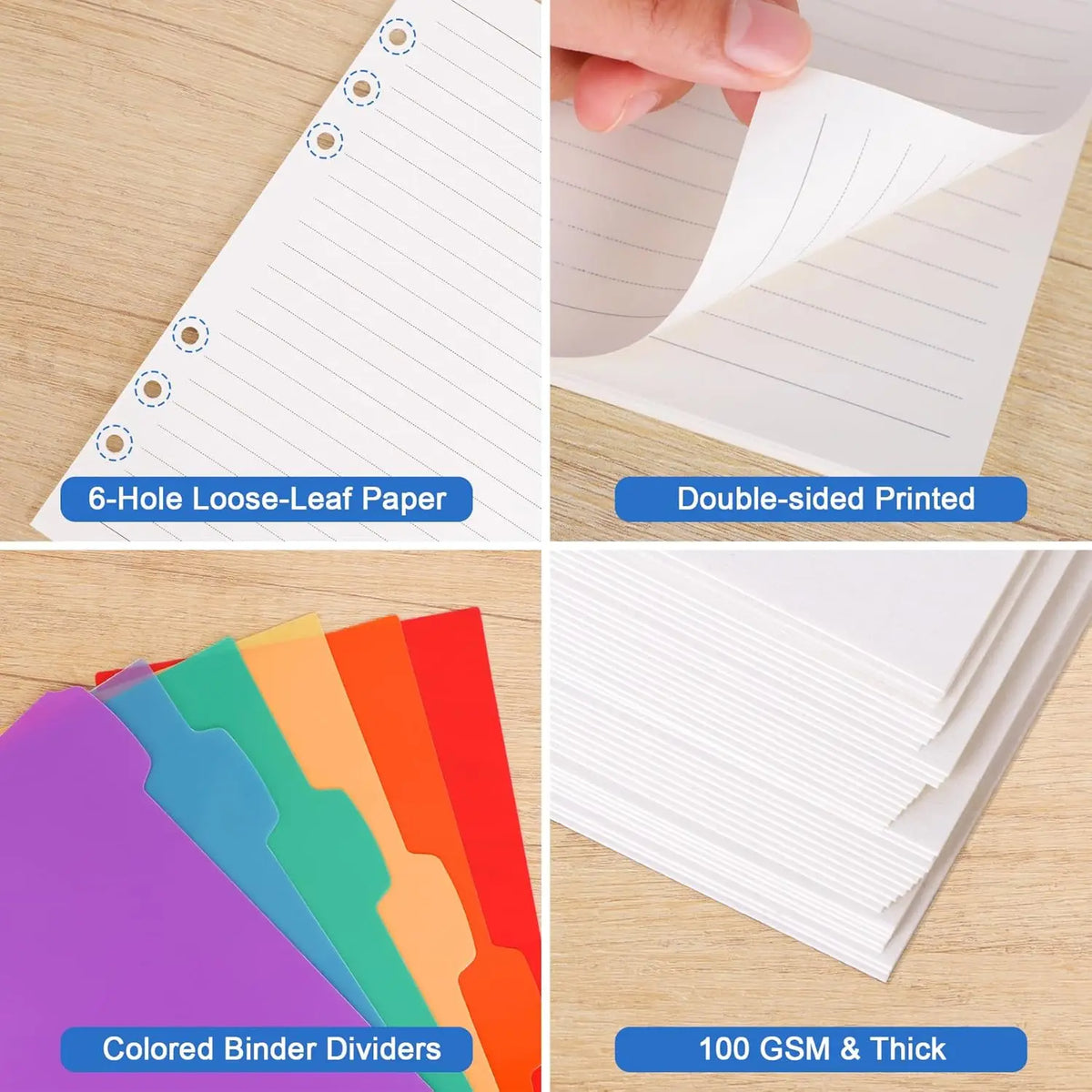 A5 Refill Paper Planner Inserts, 6-Hole Loose Leaf Paper, College Ruled Loose Leaf with Binder Dividers, Punched Notebook Refill
