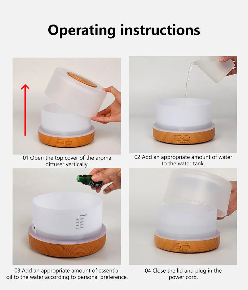 700ml Large Capacity Wood Grain Aromatherapy Humidifier Intelligent  Fog Aromatherapy Diffuser Colorful Night Light Air Purifie