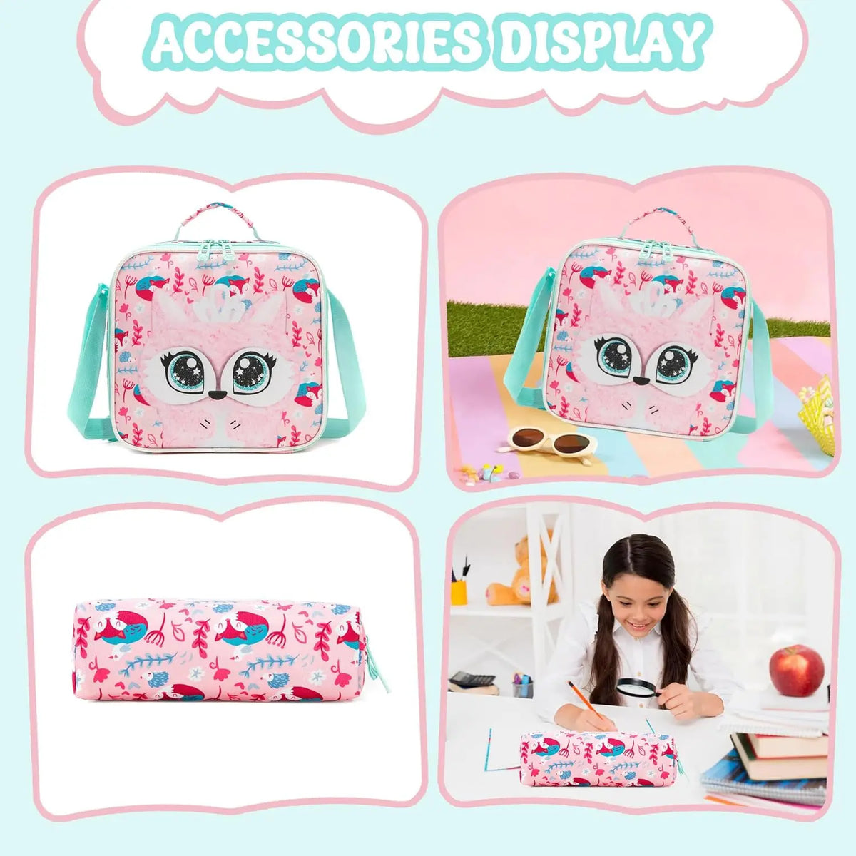 Sac à dos scolaire fille avec trousse et sac repas