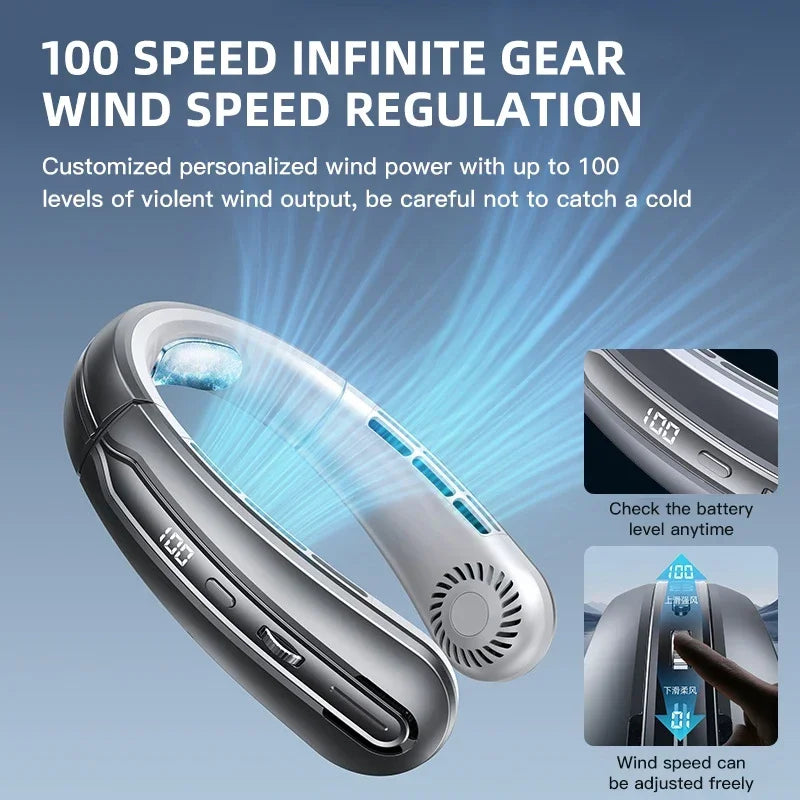 Ventilateur de cou portable sans pales Lenovo 8000 mAh, ventilateur de tour de cou, affichage numérique, refroidisseur d'air portable, ventilateur électrique rechargeable USB