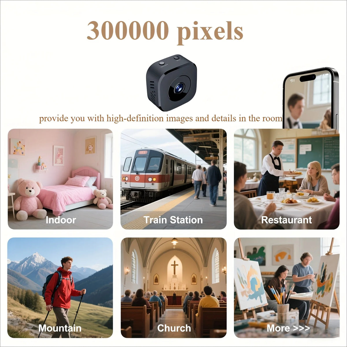 Caméra de sécurité HD Mini Vision nocturne couleur Haute définition Moniteur WiFi Étanchéité Détection de mouvement Surveillance Maison intelligente