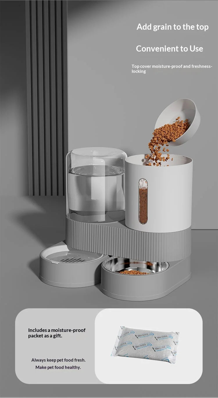 Distributeur Automatique Grande Capacité Nourriture et Eau pour Animaux Domestiques Tout-en-un Gamelle Intelligente par Gravité pour Chiens et Chats