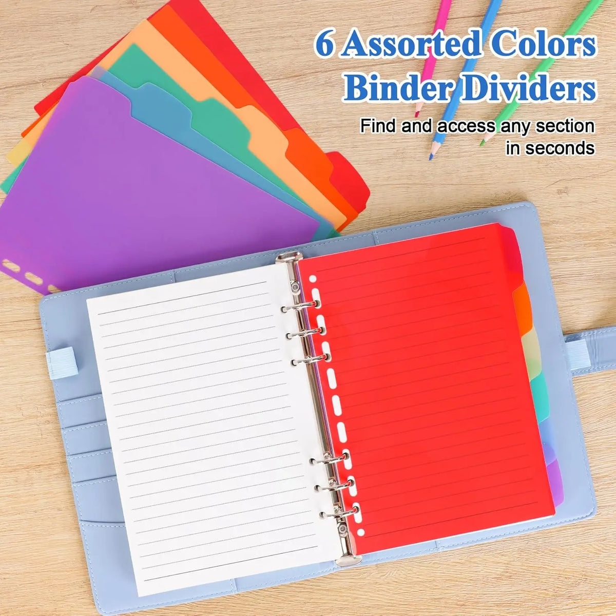 A5 Refill Paper Planner Inserts, 6-Hole Loose Leaf Paper, College Ruled Loose Leaf with Binder Dividers, Punched Notebook Refill