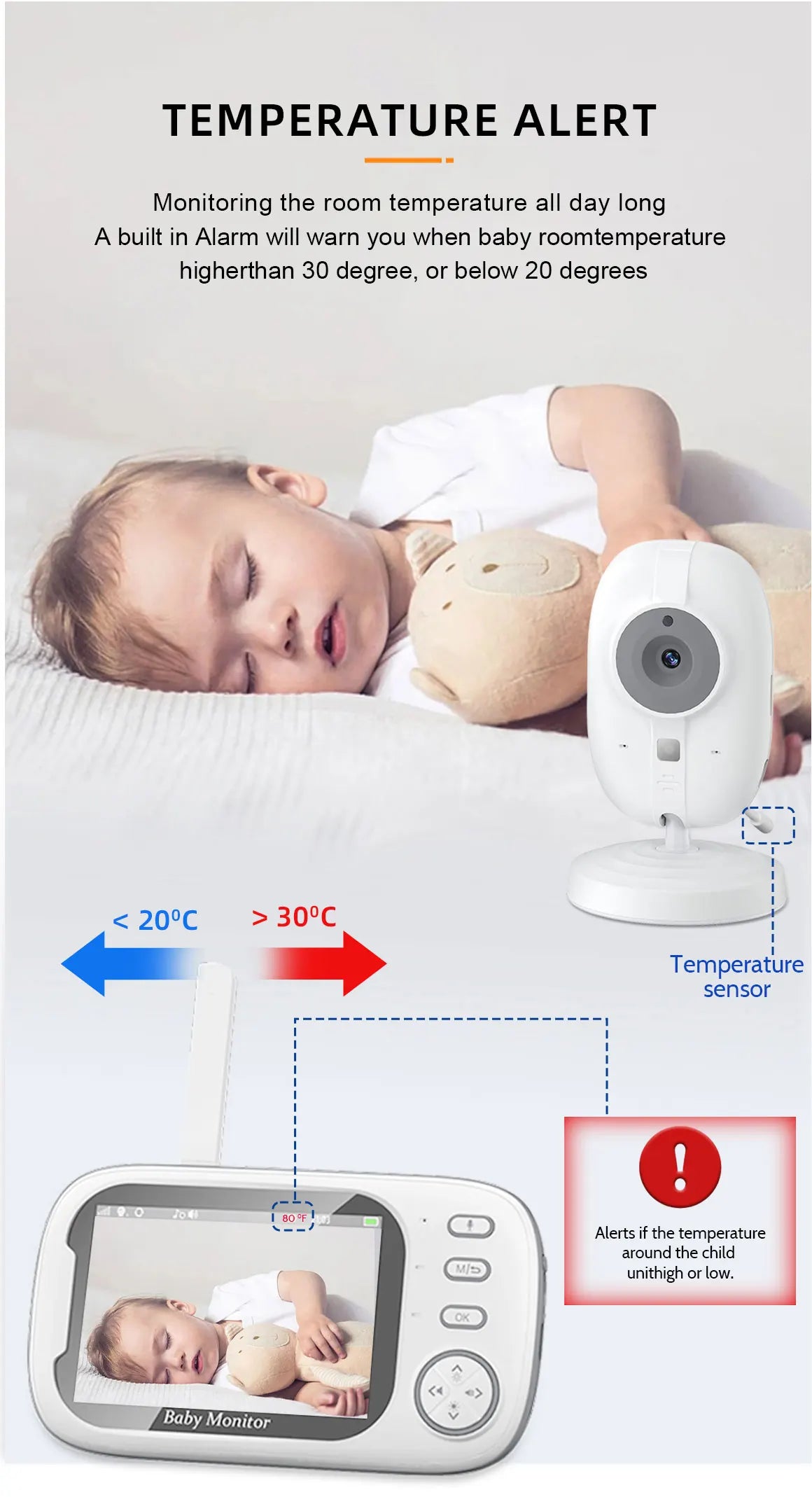 Cdycam Nouveau moniteur vidéo pour bébé sans fil 3,5 pouces Vision nocturne Surveillance de la température Audio bidirectionnel Caméra de sécurité pour bébé nounou