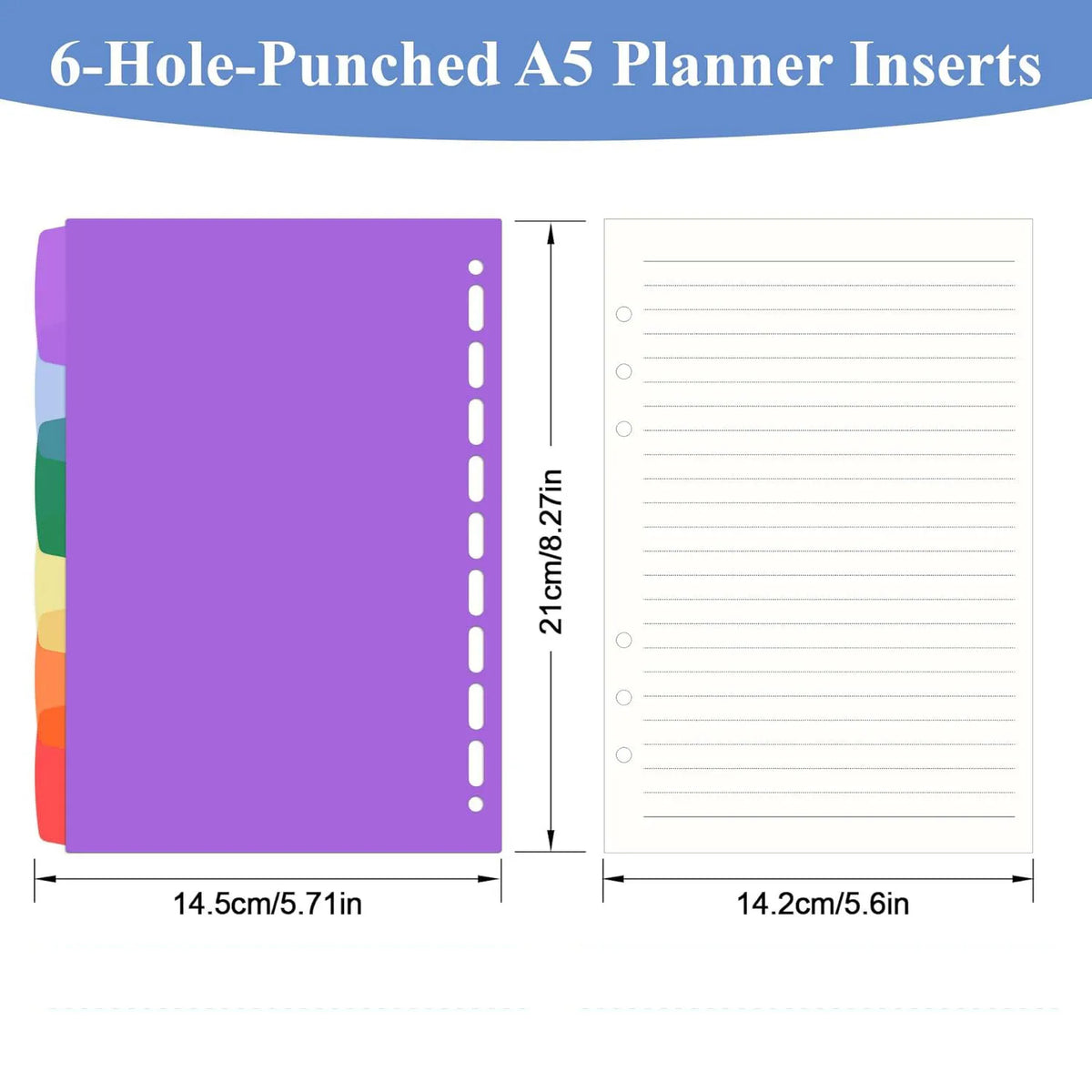 A5 Refill Paper Planner Inserts, 6-Hole Loose Leaf Paper, College Ruled Loose Leaf with Binder Dividers, Punched Notebook Refill