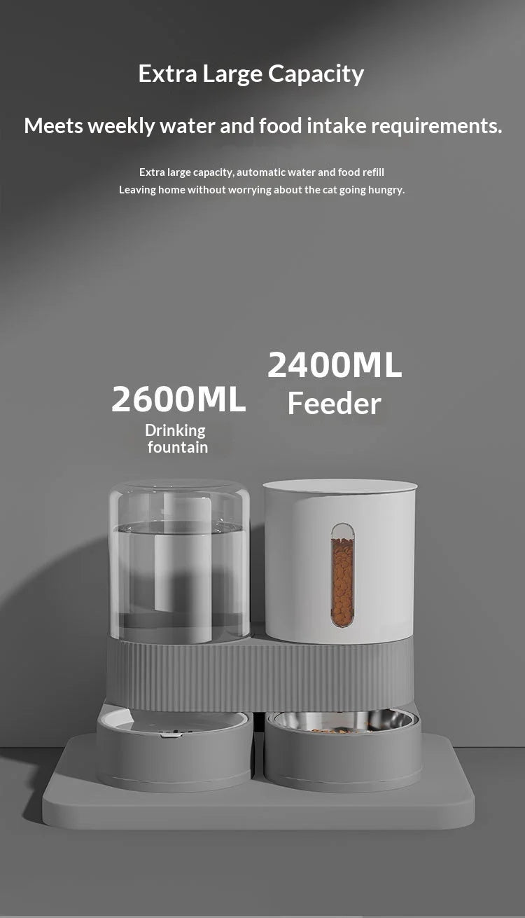 Distributeur Automatique Grande Capacité Nourriture et Eau pour Animaux Domestiques Tout-en-un Gamelle Intelligente par Gravité pour Chiens et Chats