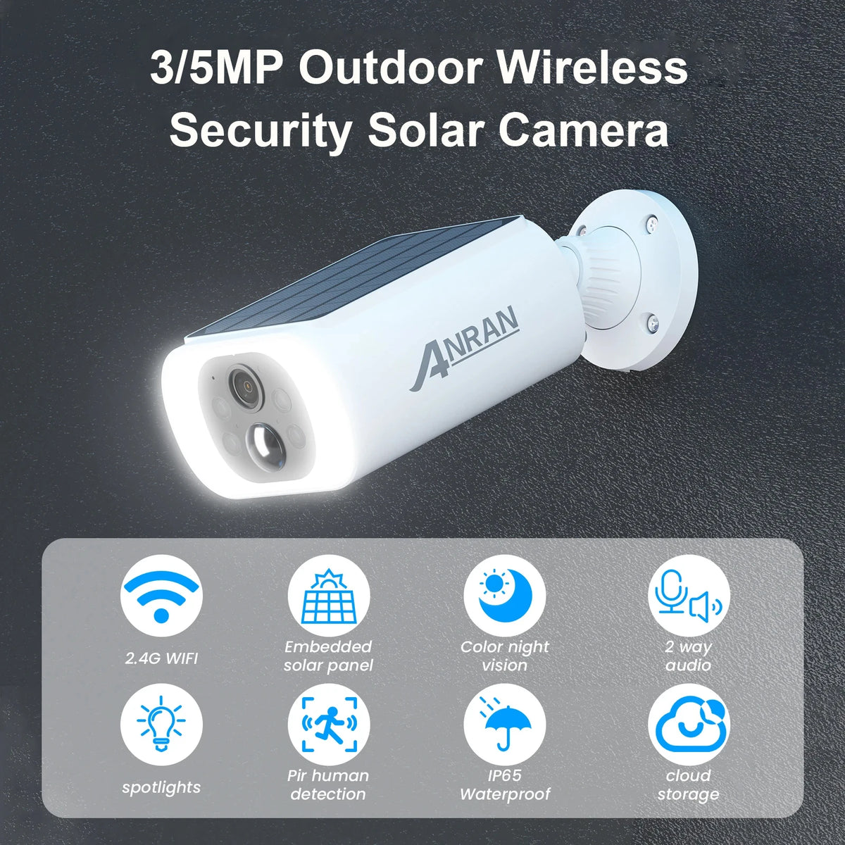 ANRAN 2K Solar Security Camera 3/5MP Outdoor Wireless 2.4G WIFI Camera Battery Cam Floodlight Color Night Vision Can't Add NVR
