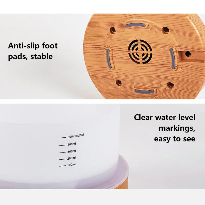 700ml Large Capacity Wood Grain Aromatherapy Humidifier Intelligent  Fog Aromatherapy Diffuser Colorful Night Light Air Purifie