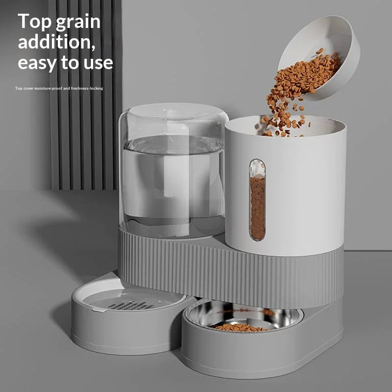 Distributeur Automatique Grande Capacité Nourriture et Eau pour Animaux Domestiques Tout-en-un Gamelle Intelligente par Gravité pour Chiens et Chats