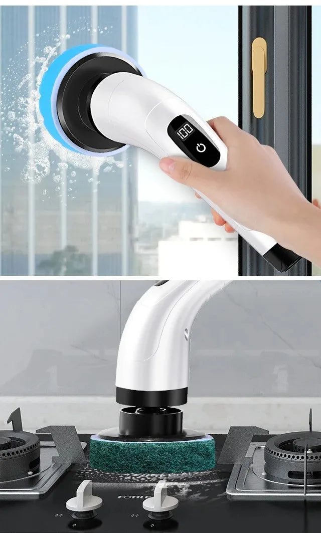 Brosse de Nettoyage Électrique Nettoyeur Rotatif Électrique 7 en 1 Outil de Nettoyage pour Cuisine/Salle de Bain/Salon Brosses à Cheveux Ménagers