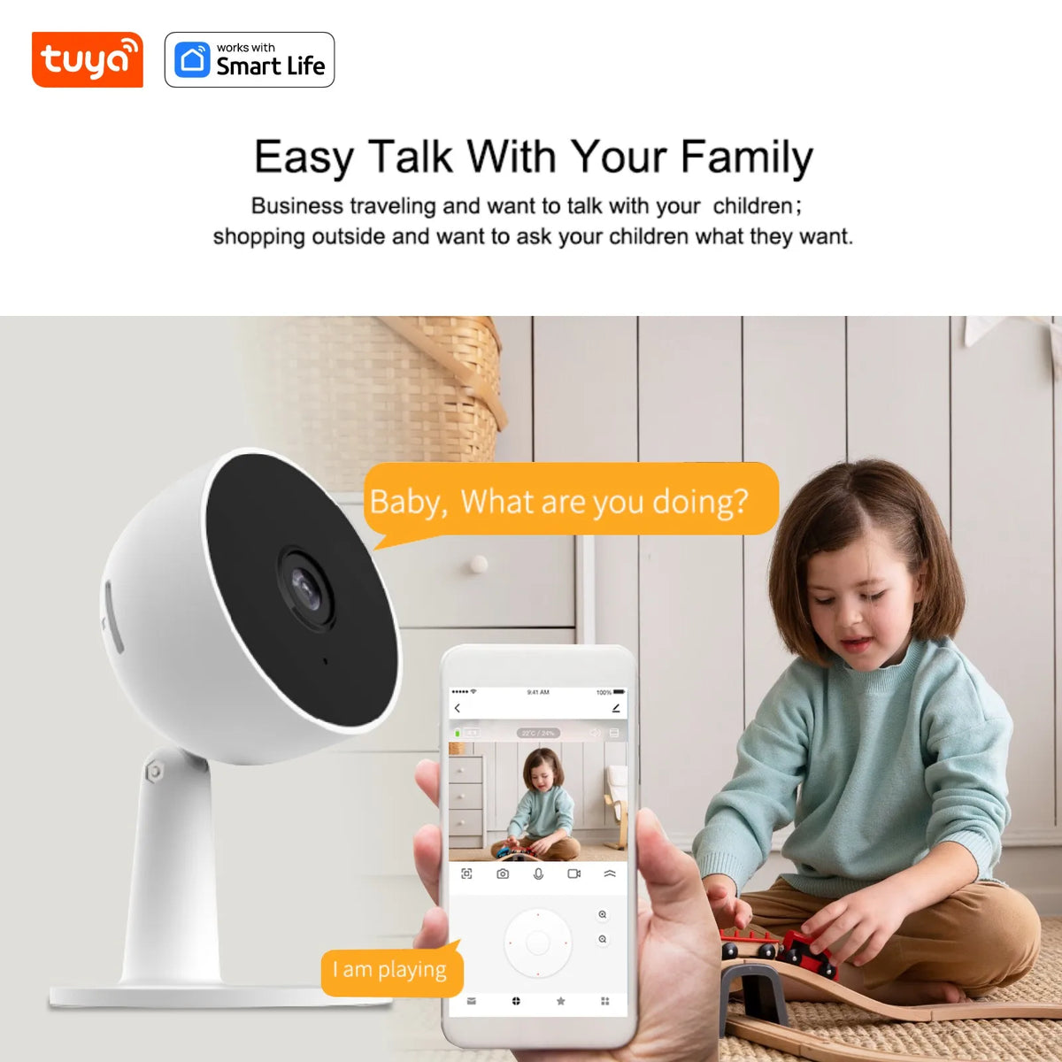 Tuya Smart 2MP HD Indoor Home Security Camera for Baby/Elder/Pet/Nanny,With Real-time APP Alert,2-Way Audio,Human body detection