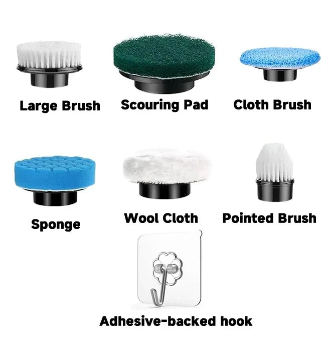 Brosse de Nettoyage Électrique Nettoyeur Rotatif Électrique 7 en 1 Outil de Nettoyage pour Cuisine/Salle de Bain/Salon Brosses à Cheveux Ménagers