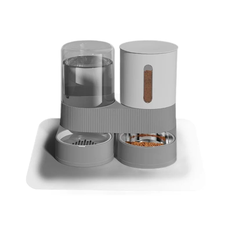 Distributeur Automatique Grande Capacité Nourriture et Eau pour Animaux Domestiques Tout-en-un Gamelle Intelligente par Gravité pour Chiens et Chats