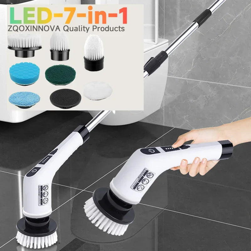 Brosse de Nettoyage Électrique Nettoyeur Rotatif Électrique 7 en 1 Outil de Nettoyage pour Cuisine/Salle de Bain/Salon Brosses à Cheveux Ménagers