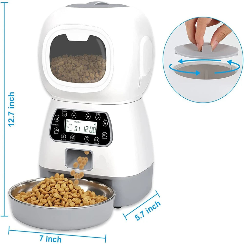 Distributeur de nourriture automatique intelligent pour animaux de compagnie, chat et chien, gamelle en acier inoxydable grande capacité avec application WIFI, enregistrement vocal et programmation pour l'alimentation des animaux.