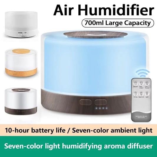 Humidificateur d'aromathérapie grande capacité 700 ml grain de bois, diffuseur d'aromathérapie intelligent à brouillard, veilleuse colorée, purificateur d'air