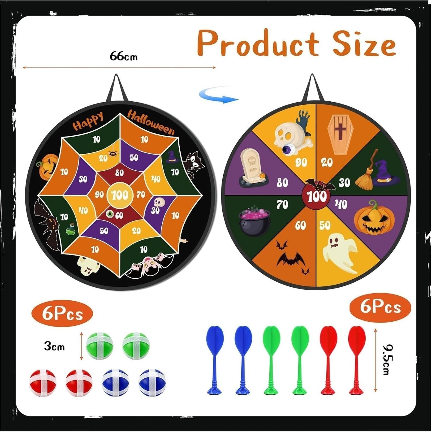 Cible fléchettes Velcro Halloween 66 cm, jeu pliable