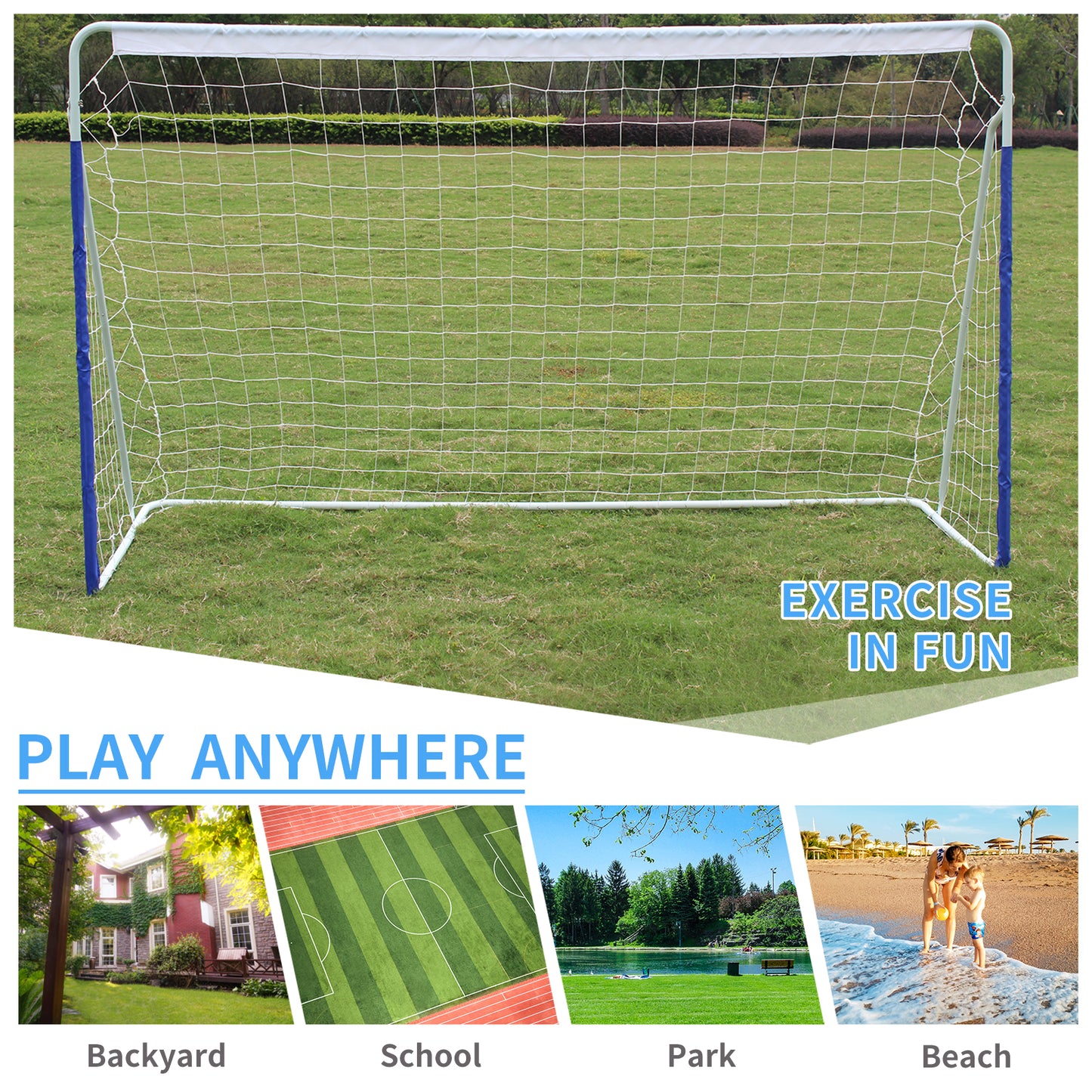 But de foot pliable 2,4 x 1,5 m, cadre acier résistant
