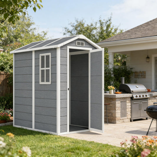 Abri de jardin en résine et aluminium, portes verrouillables