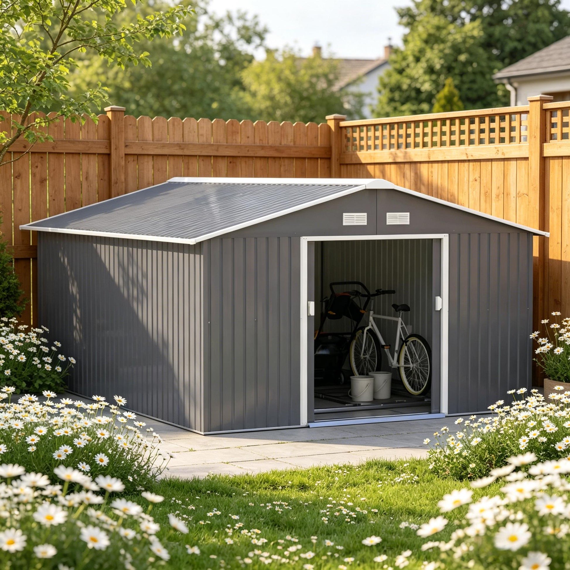 Abri de jardin en acier galvanisé avec portes verrouillables