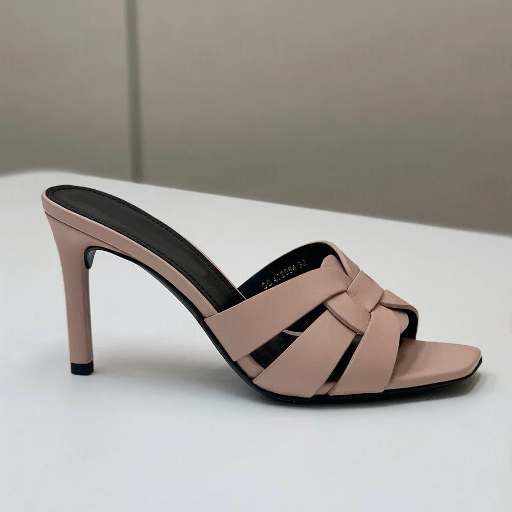 Sandales mules talon haut en cuir véritable, unisexe