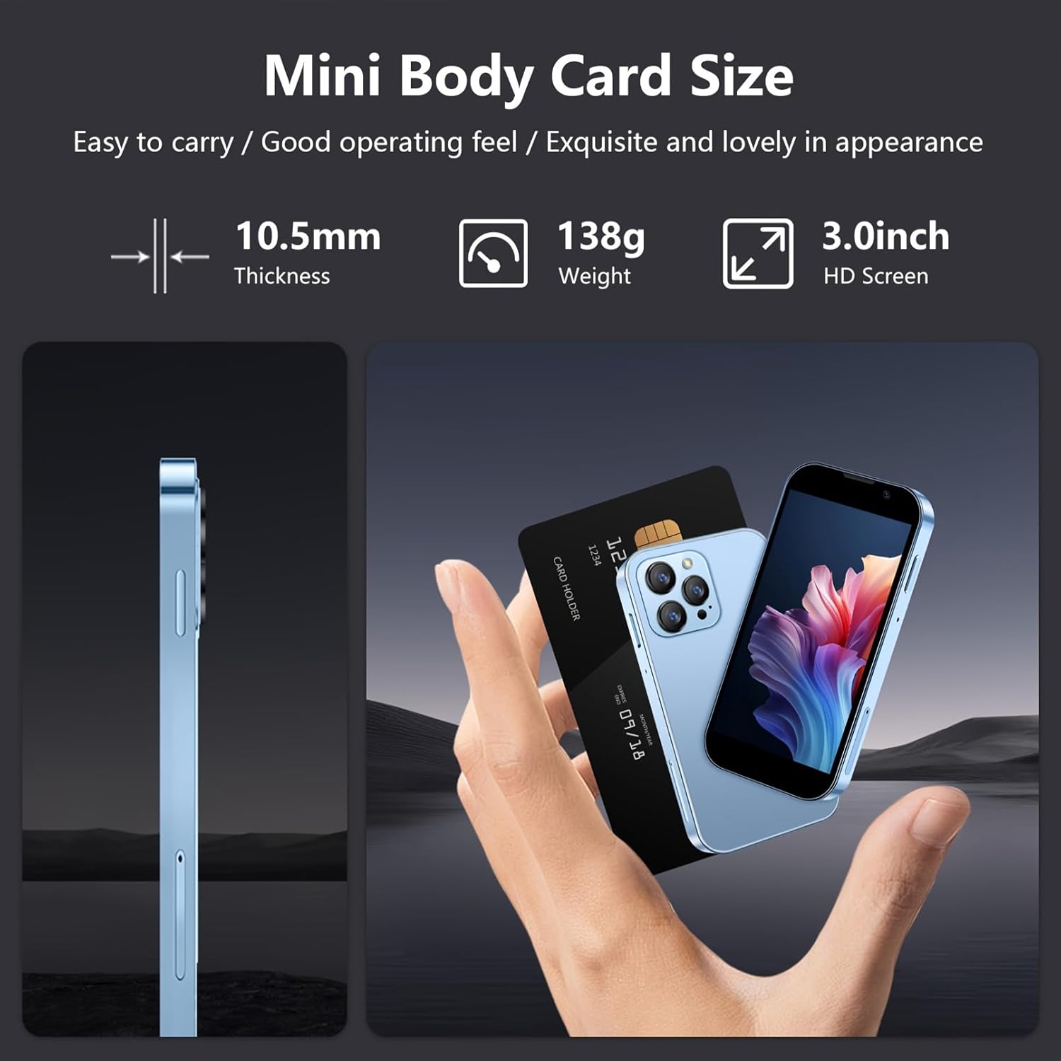 Mini smartphone débloqué ultra-compact, écran tactile 3 pouces