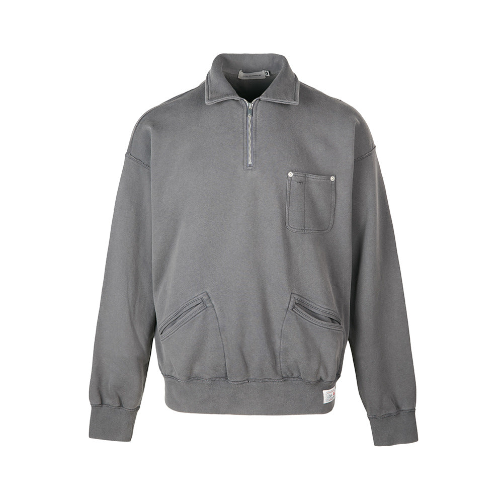 Veste sweat délavée effet vintage, col chemise