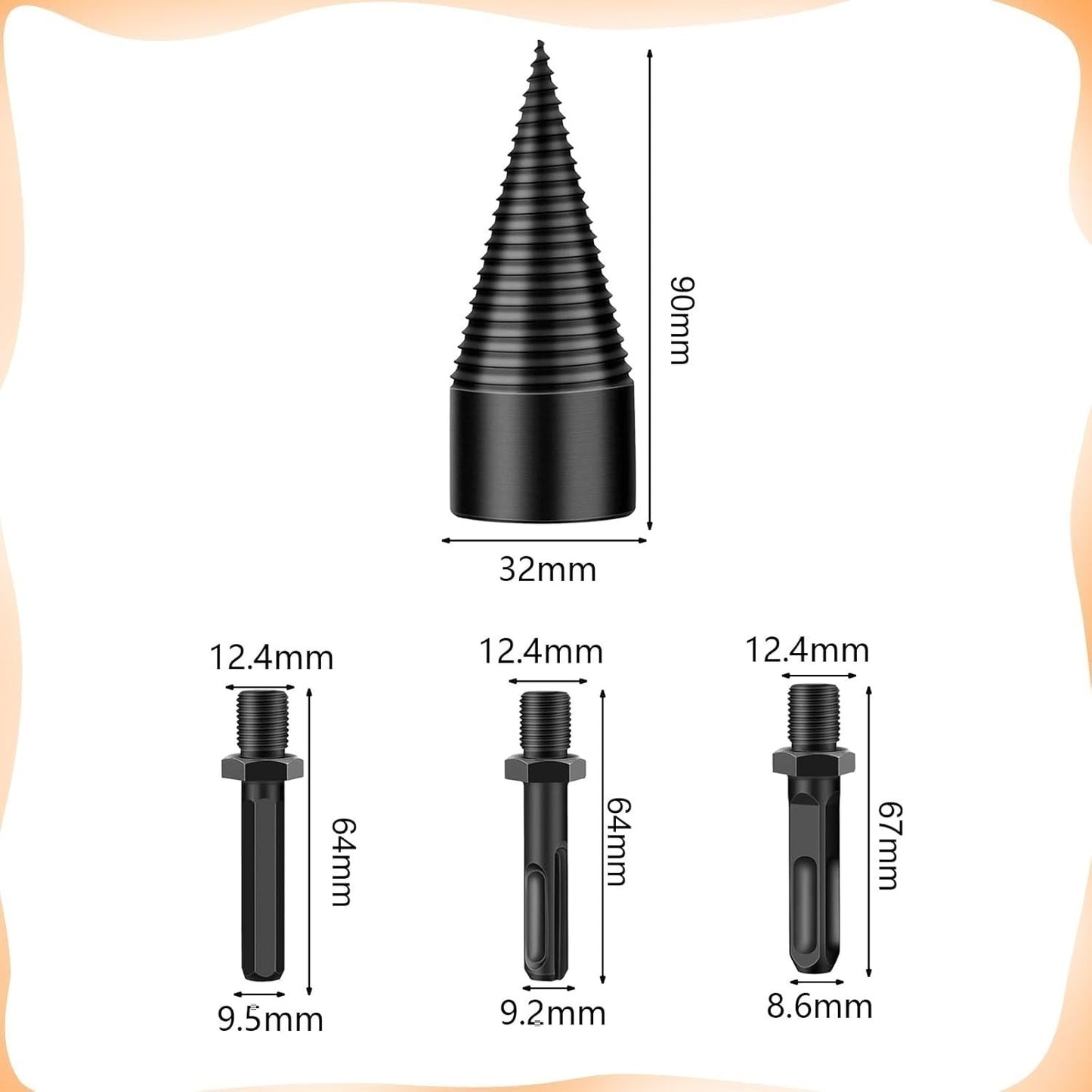 Kit fendeur de bois 32 mm avec 3 mèches et boîte de rangement