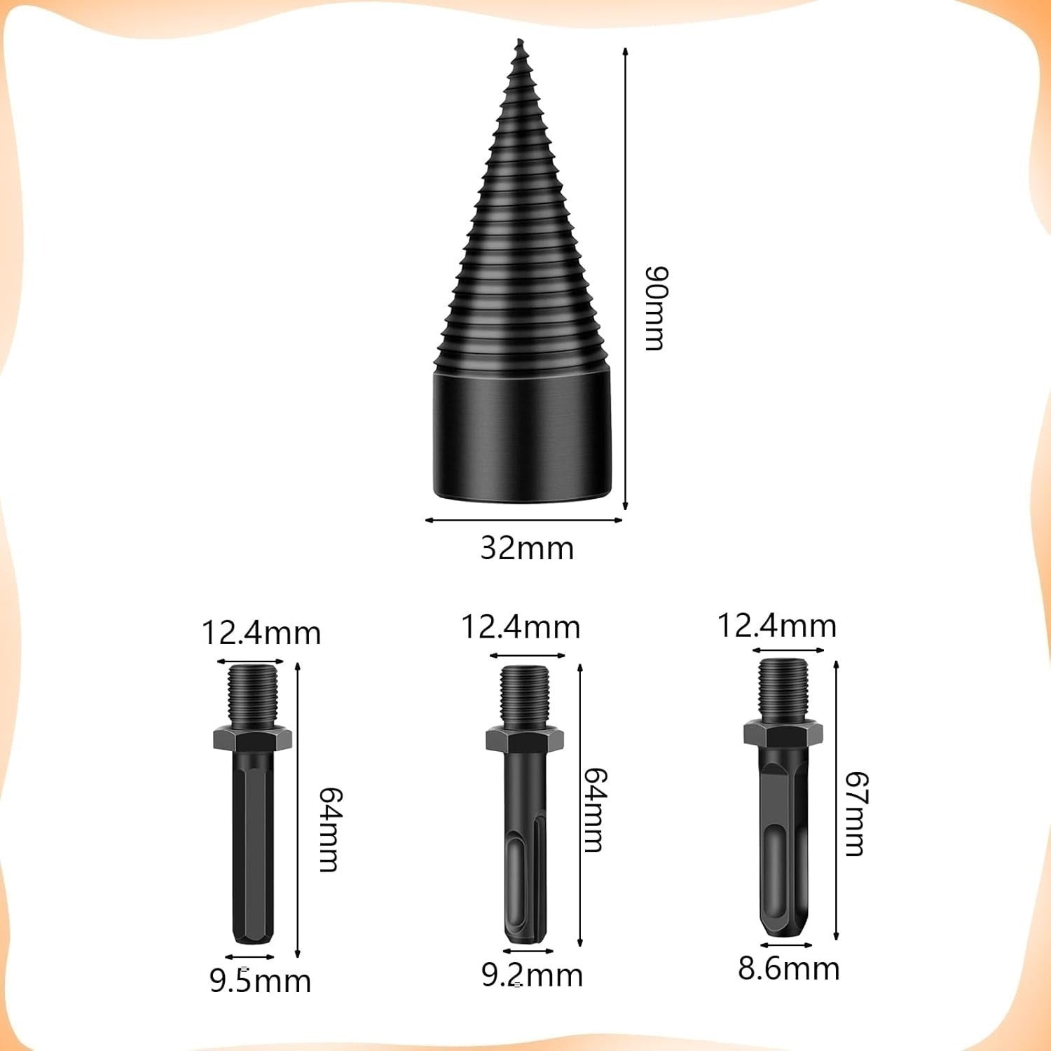 Kit fendeur de bois 32 mm avec 3 mèches et boîte de rangement