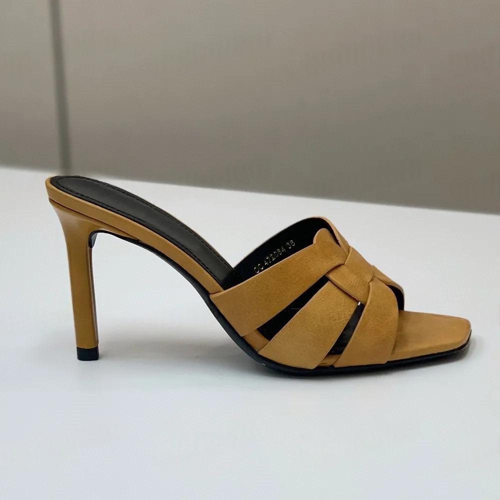 Sandales mules talon haut en cuir véritable, unisexe
