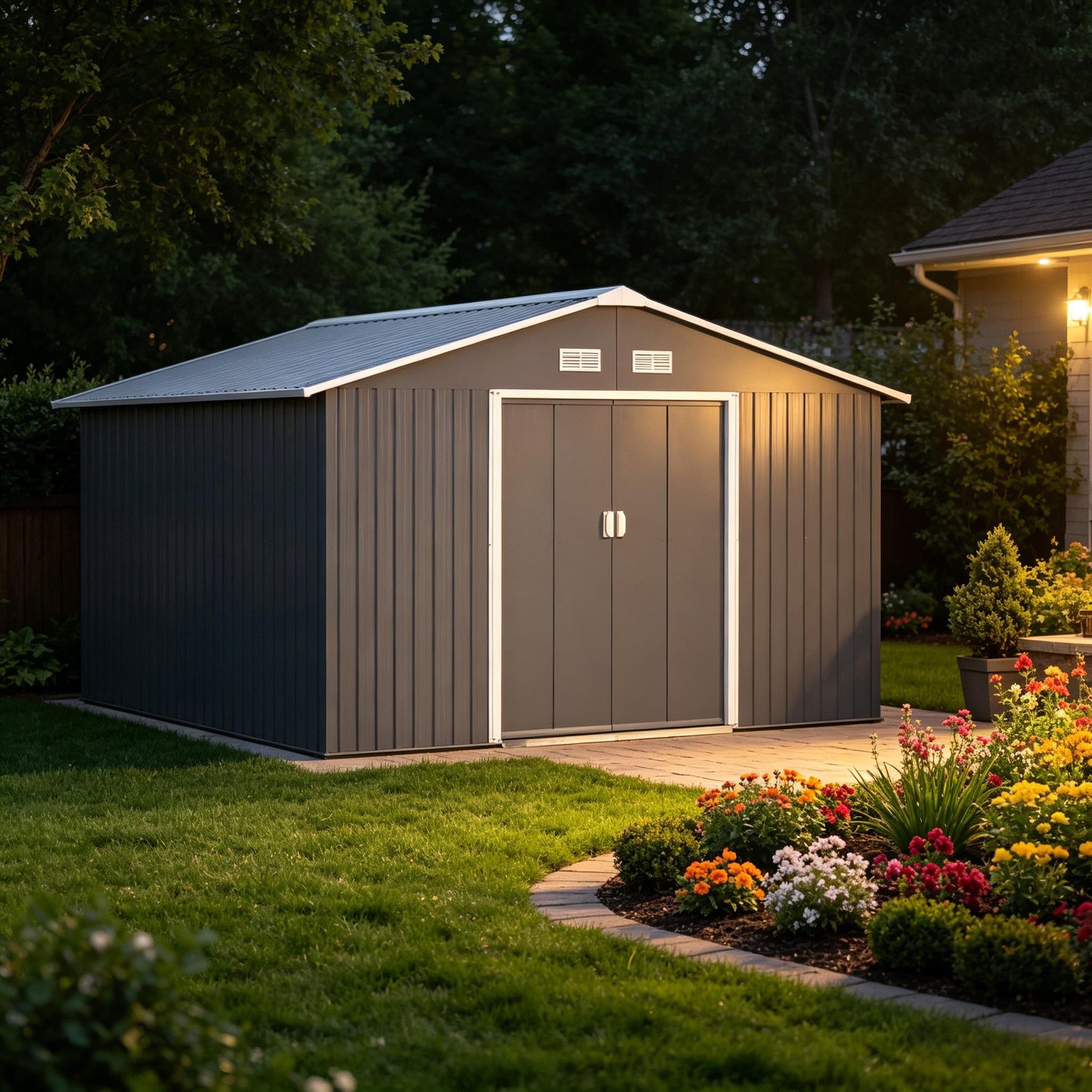 Abri de jardin en acier galvanisé avec portes verrouillables